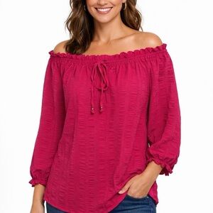 Unique Spectrum Fuchsia Pink Textured Top. Size L. EUC